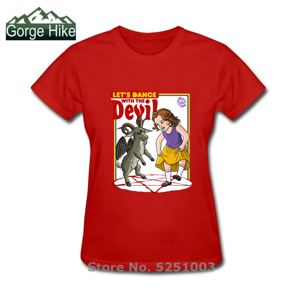 Женская футболка Let's Dance With The Devil Винтажная из чистого хлопка с надписью Satanic