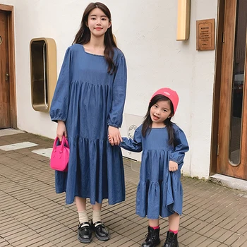 

Autumn Family Look Mother Daughter Dress Mother Daughter Long Sleeve Cowboy Dress Family Matching Outfits Clothes