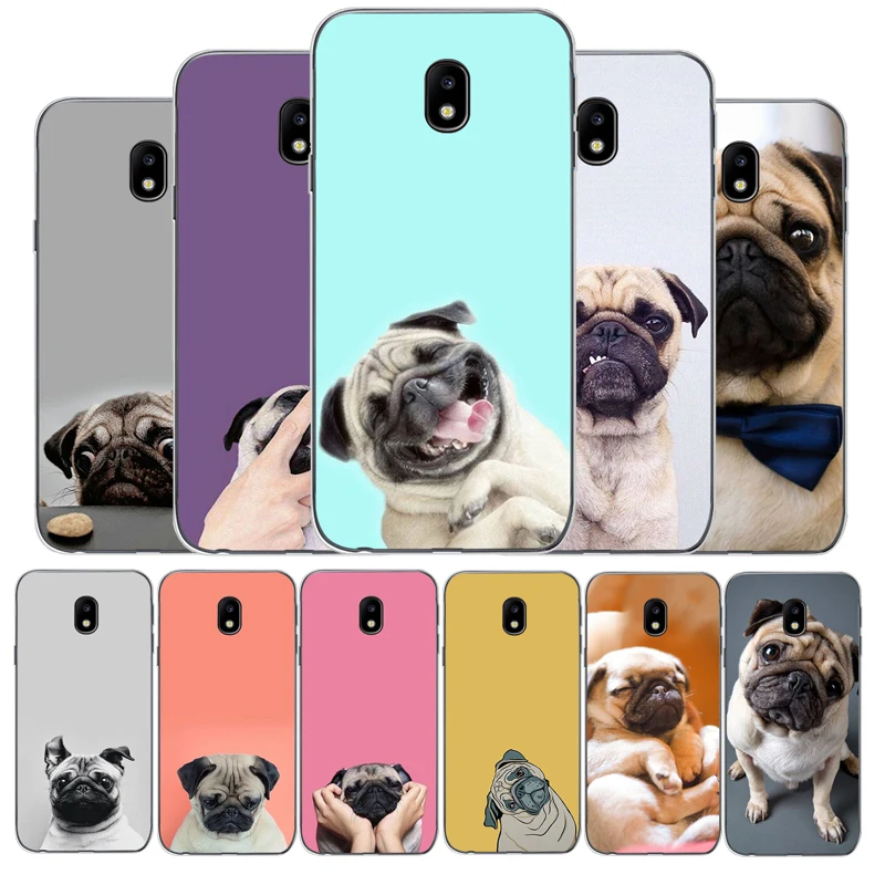 Мягкий чехол для телефона с милыми животными мопсами Samsung Galaxy J5 J7 2016 J3 2017 J4 J6 J8 2018