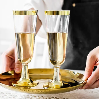

6pcs Gold Champagne Flutes Disposable Champagne Glasses Plastic Toasting Glasses For Celebration Wedding Party