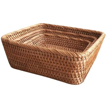 

3PCS Rattan Storage Basket Fruit Basket Snack Basket Picnic Basket Home Storage Basket