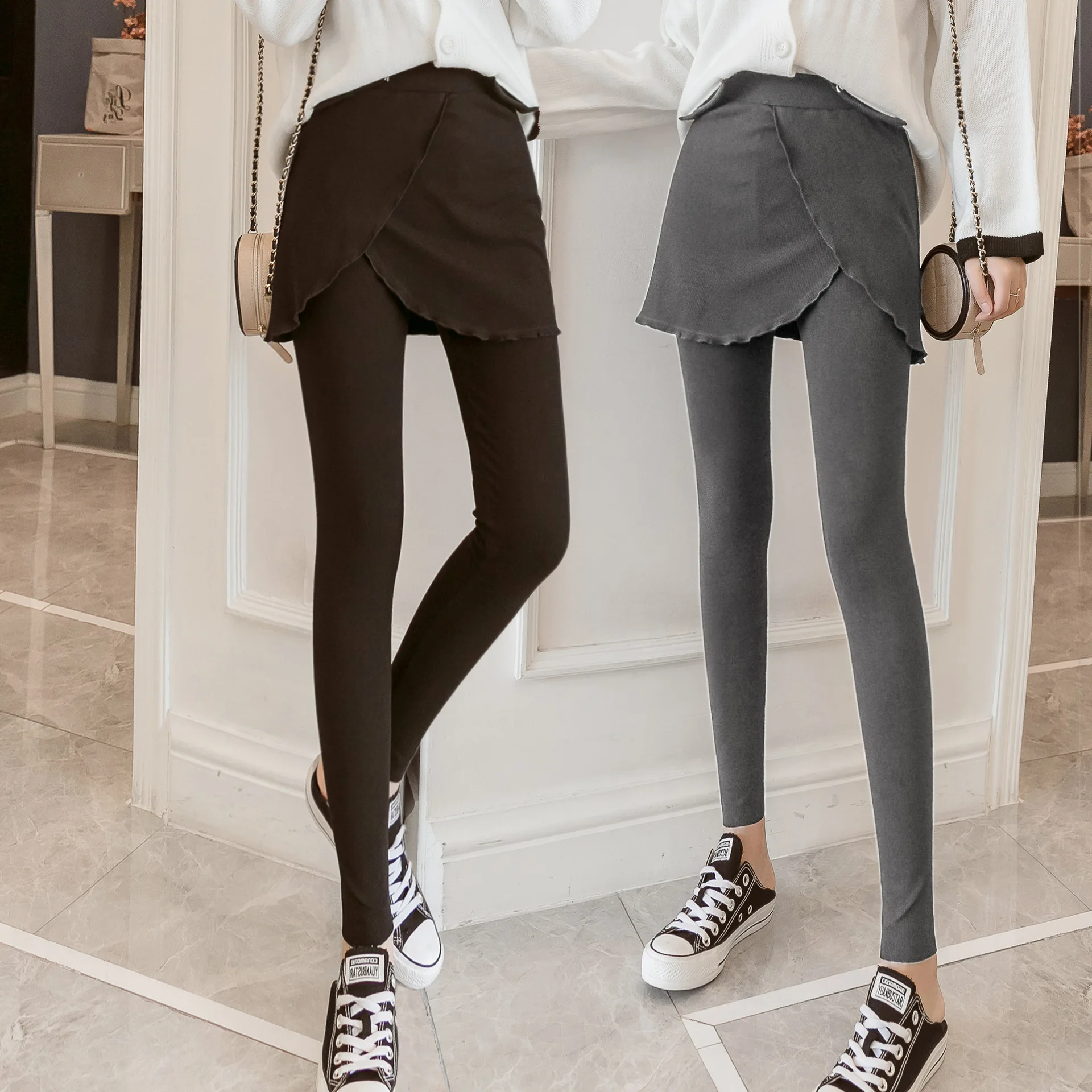 spring and autumn Skirted Leggings for Women Fake Two Pieces Plus Size 4XL Cotton High Waist Leggings Skirt resilient soft