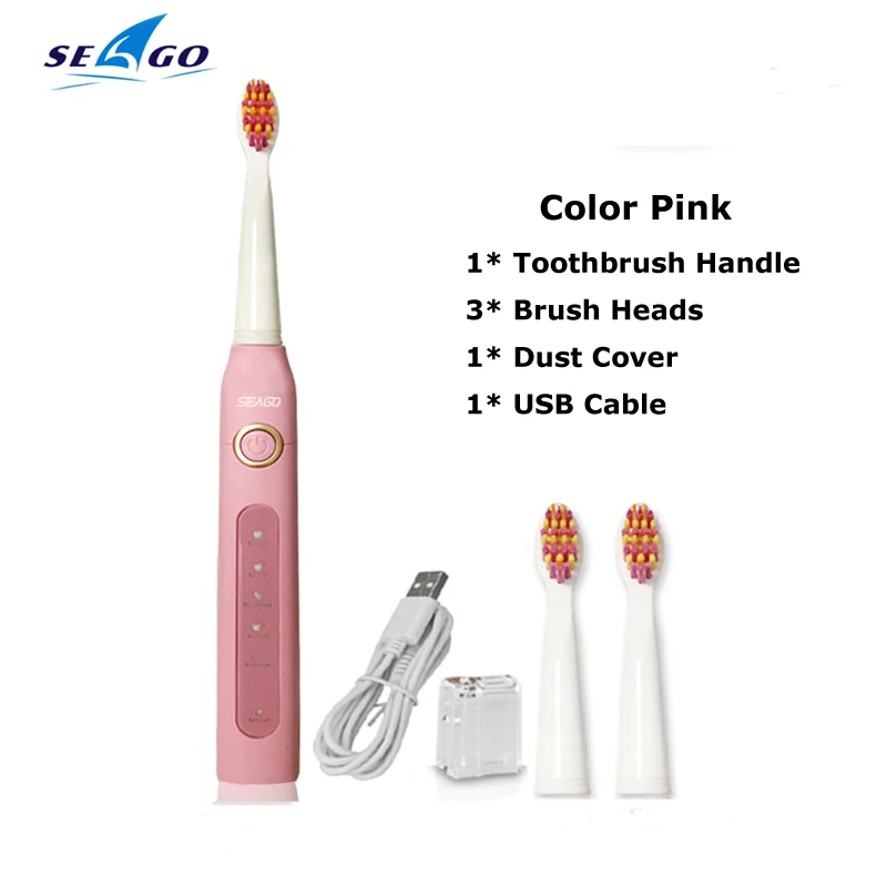 SG Pink Звуковая электрическая зубная щетка для взрослых, перезаряжаемая электрическая зубная щетка, умный таймер, отбеливающая щетка для зубов, Массажная резинка, полностью водонепроницаемая - Цвет: SG Pink