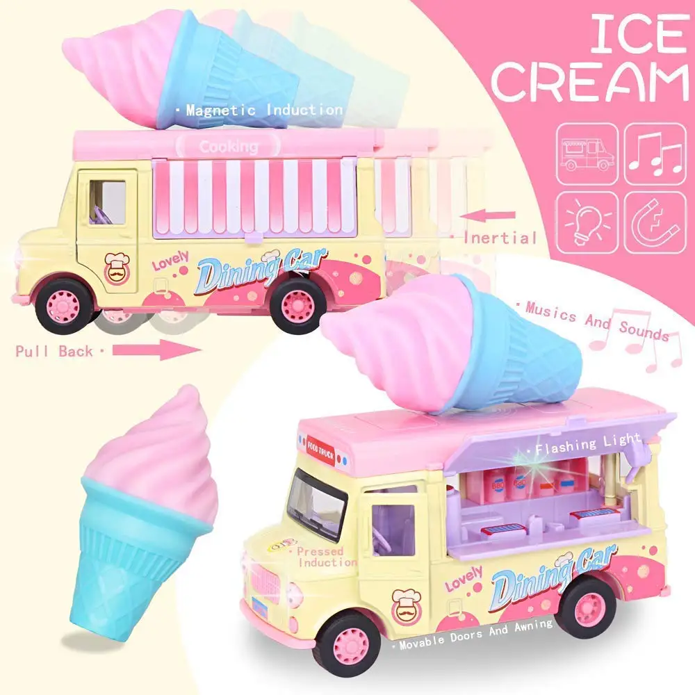 Play Right Kids Pretend 6'' Pink Ice Cream Truck Friction Powered Vehicle Toy 