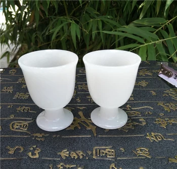 

China Handmade Jade Carving Natural White Jade Wine Cup A Pair