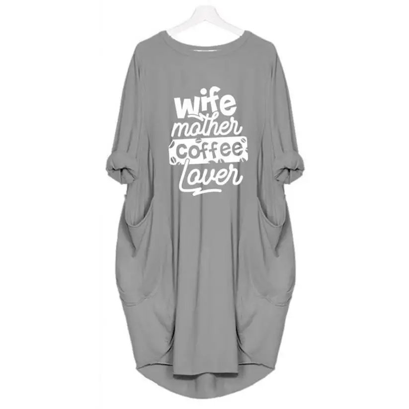 Goedkoop 2019 Nieuwe Mode Vrouw Mather Koffie Letters Print T shirt Voor Vrouwen Pocket T shirt Top Vrouwen Punk Katoen Harajuku Vrouwelijke T shirt