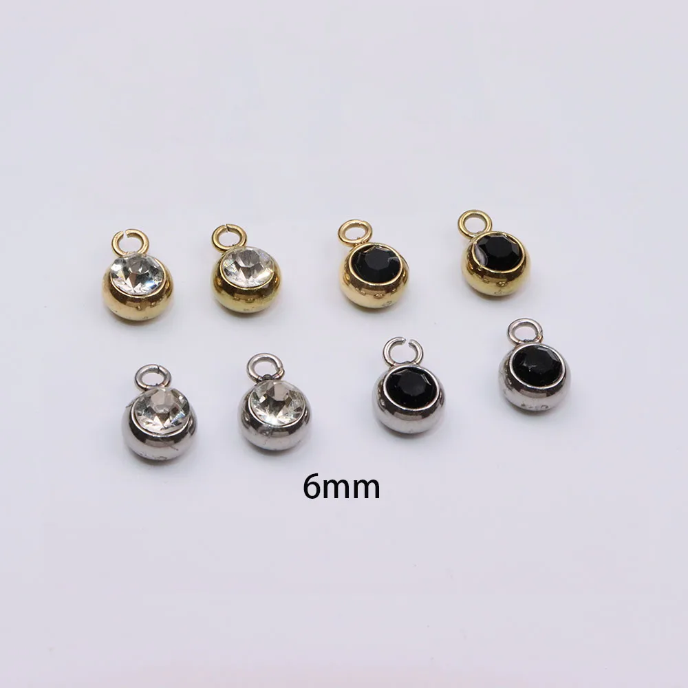 스테인리스 스틸 미니 스톤 댕글링 참, DIY 발목 귀걸이 팔찌, 언페이드 무색 2 색, 도매, 5mm, 6mm, 10 개