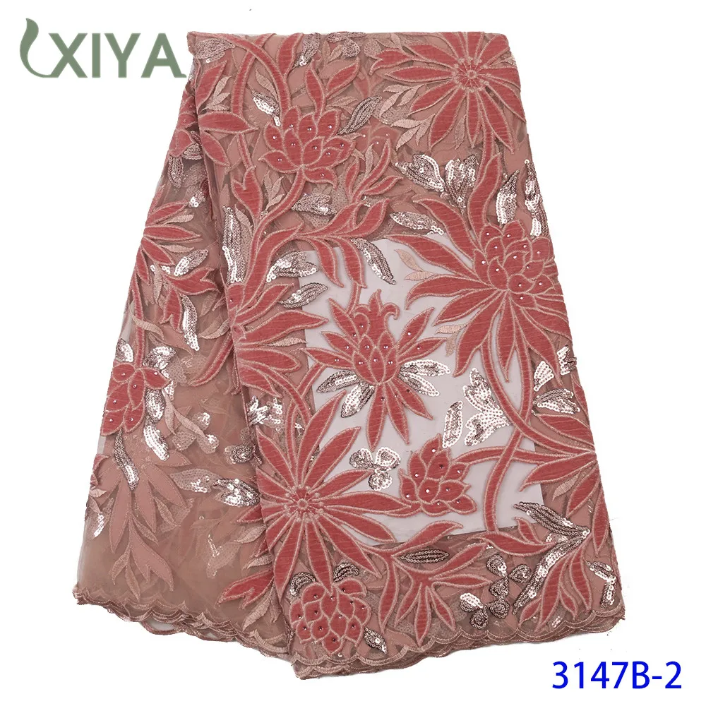 Purple Velvet Lace Fabric Embroidery Nigerian African Lace Fabric with Sequins High Quality Women Sequence Lace Fabric APW3147B