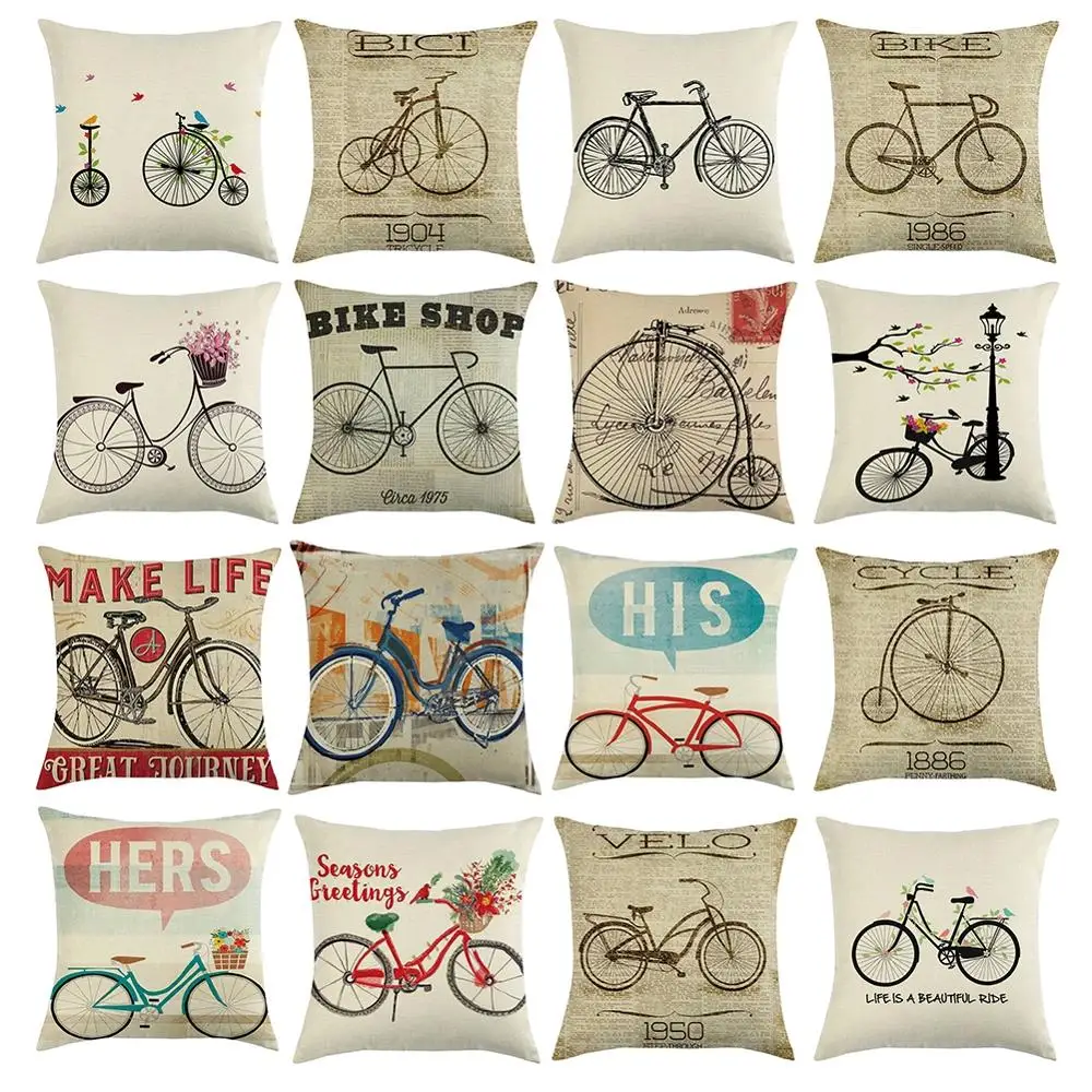 

18 Inch Flower Market Spring Floral and Car Theme Pillow Cover Linen Cover Decorative Cushion Cover Car Pillow Home Decoration