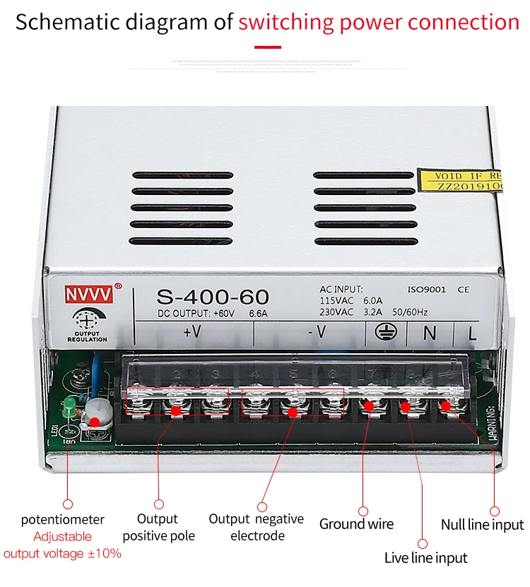 NVVV импульсный источник питания s-400w-60v6.6a регулируемым напряжением, подходит для RD6006(12V24V ac dc источник питания