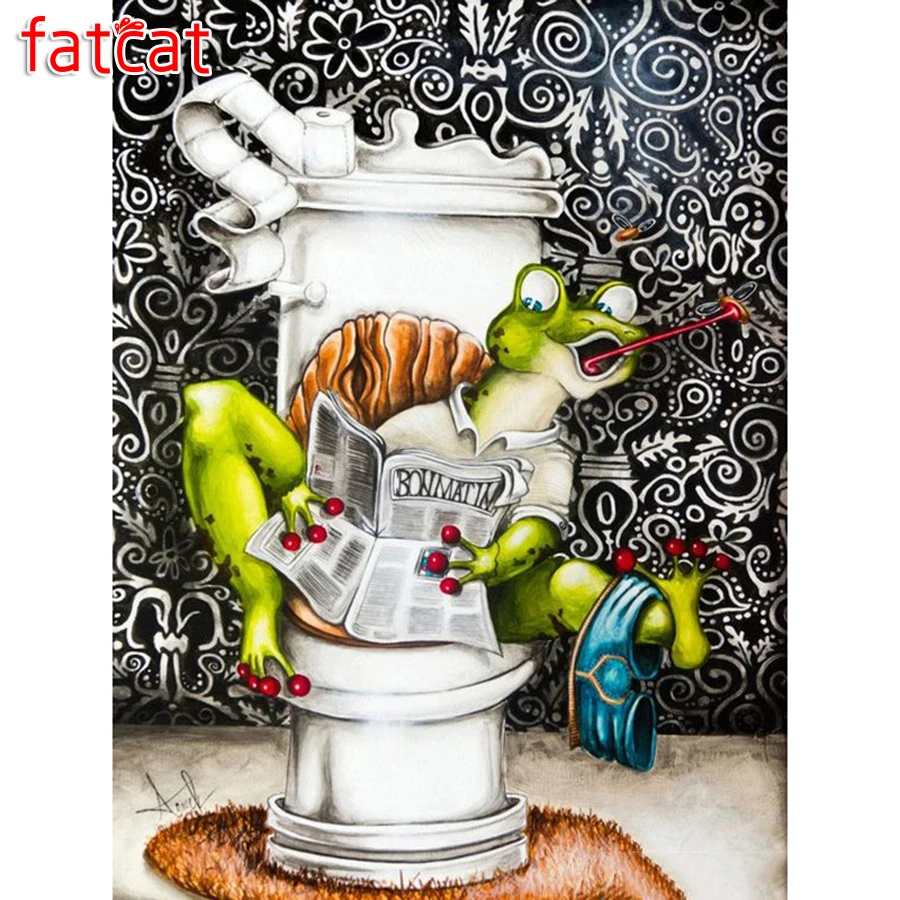 FATCAT 5D DIY Алмазная Вышивка лягушка унитаз полная Бриллиантовая живопись вышивка