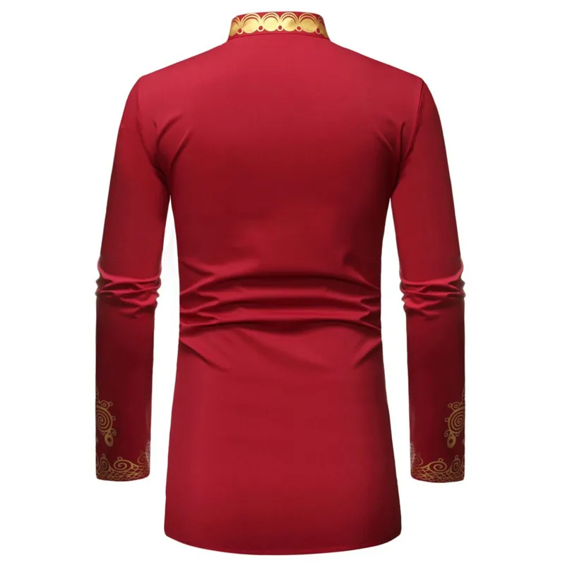 Красная африканская рубашка с принтом Дашики, мужская рубашка Camisa Masculina, брендовая африканская одежда с длинным рукавом, Уличная Повседневная африканская одежда
