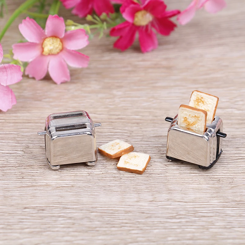 Miniature Dollhouse Bread Machine with Toast - 1/12 Scale Decorative Toaster Accessory