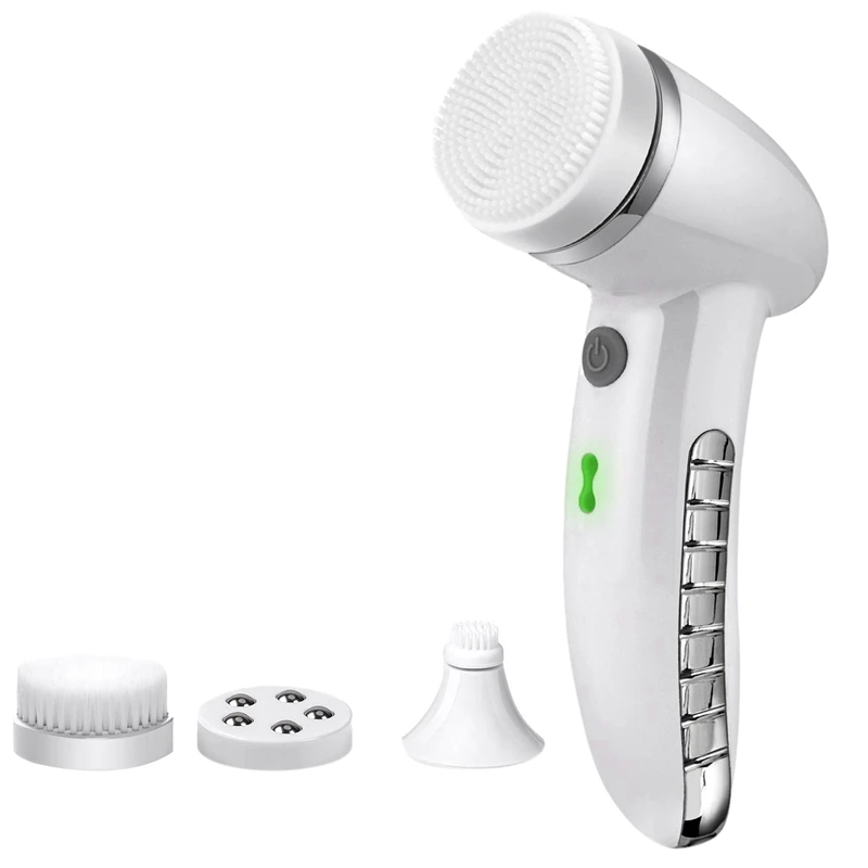 

Facial Cleansing Brush Sonic Vibration Mini Face Cleaner ABS Deep Pore Cleaning Electric Waterproof Massage with 4 Heads