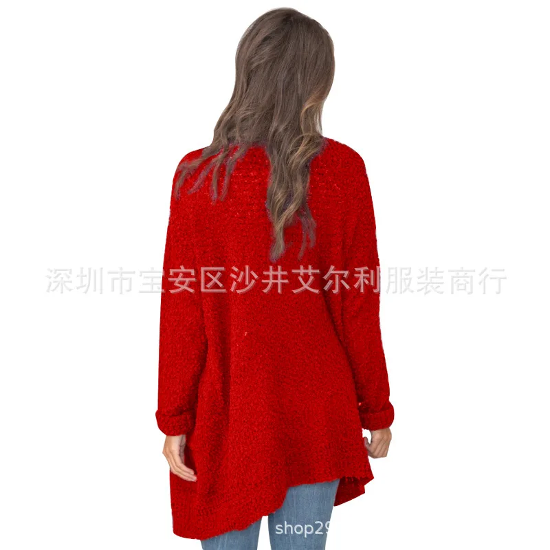 Европа и Америка AliExpress женское платье осень и зима свободный крой плюшевый Карманный кардиган пушистый средней длины пальто