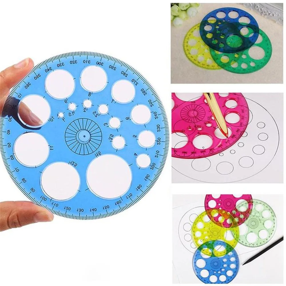 

360 Degree Protractor All Round Ruler School Drafting Supplies For Students 16 Circular Cutouts Plastic durable