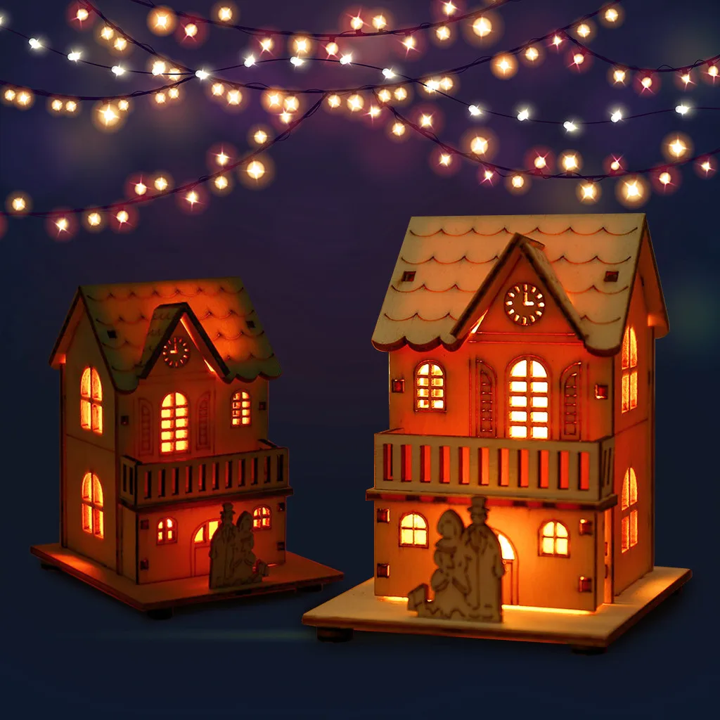 2PACK Wooden LED House Lighted Cabin For Party Wedding Decoration Glow Christmas Xmas Kids toys Juguetes Brinquedos игрушки