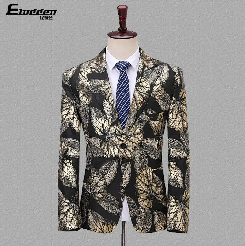 S-5XL New Fit Slim Fashion Flower Blazer Men Singers Host Dj Show Suit Jacket Stage Costumes Bridegroom Wedding Dress Plus Size