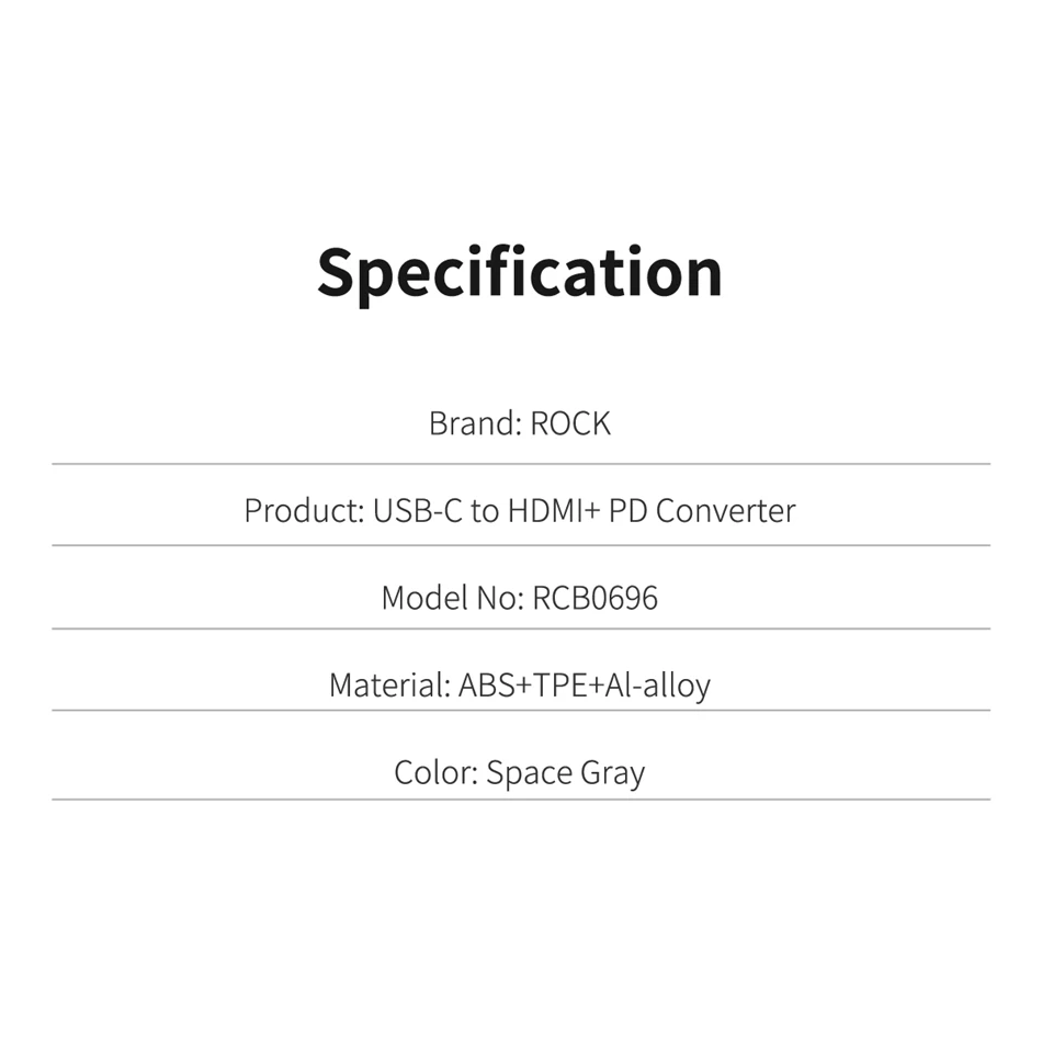 ROCK USB C к HDMI адаптер Тип C концентратор PD Быстрая Зарядка адаптер кабель для MacBook USBC концентратор сплиттер конвертер для устройств type-C