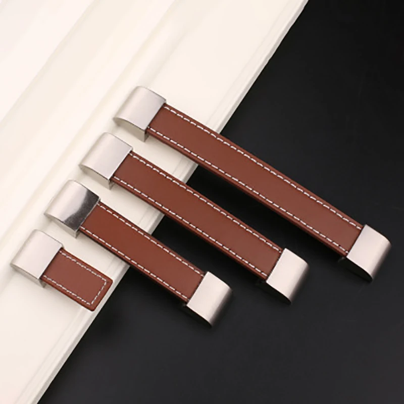 Винтажная дверная ручка коричневые стильные ручки для шкафа кожаные открывания