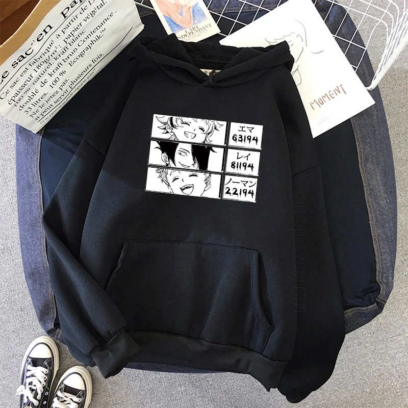 

Promised Neverland Hoodies Men Harajuku Anime Pink Black Hoodies Sweatshirt Pullovers Graphic Hooded Tops Sweatshirt