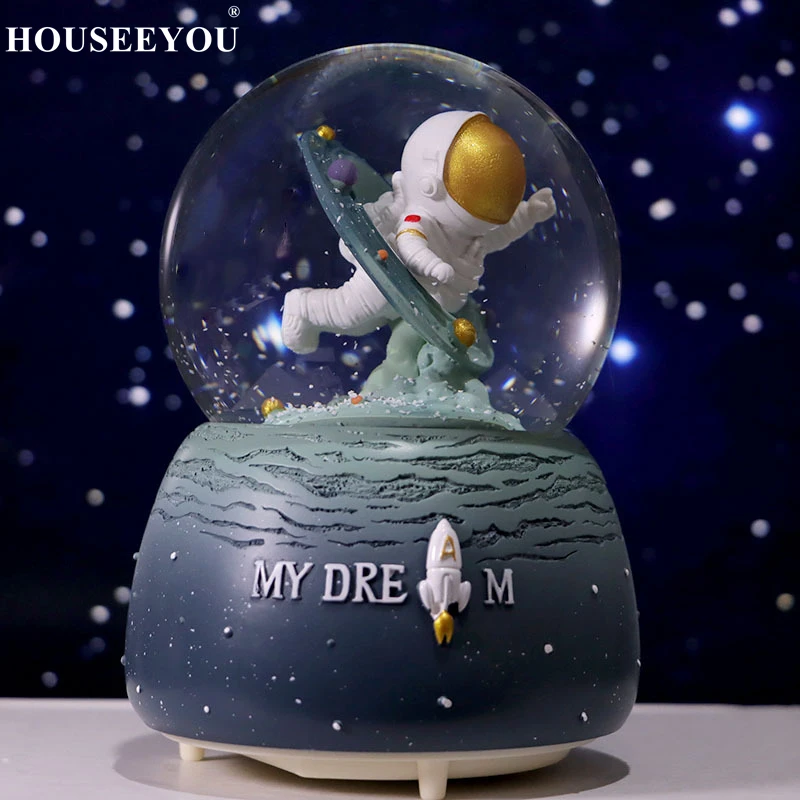 Space Astronaut Crystal Ball Music Box Birth Gift Rainbow Glowing Snowflake Desktop Decoration Children's Toy Gift Music Box