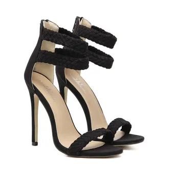 

High-heeled shoes Roman style woven sandals thin heel back zipper women's shoes