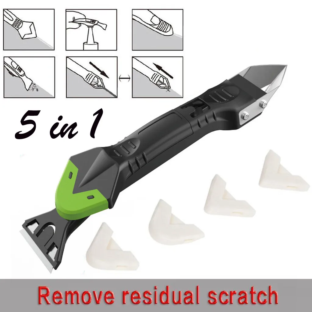 5 IN 1 Scraper Caulk Remover Smoother Tool Silicone Remover Caulk Finisher Sealant Stainless Steel Smooth Scraper Grout Kit Tool