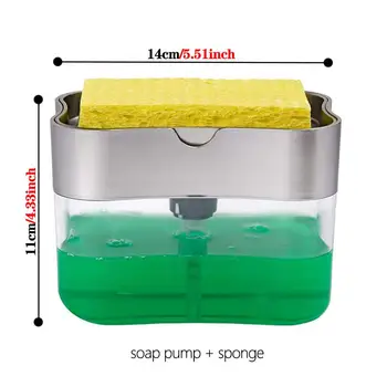 

2-in-1 Soap Dispenser Soap Pump Sponge Caddy New Creative Kitchen Manual Press Liquid Soap Dispenser With Washing Sponge