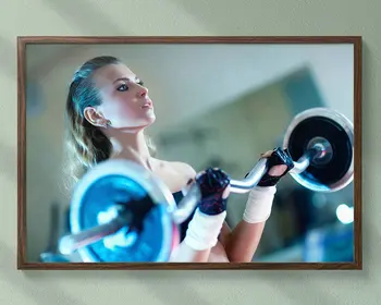 

0018J Barbell Power Training Fitness Bodybuilding Women Sexy Beautiful Strong Wall Sticker Silk Poster Art Home Decoration