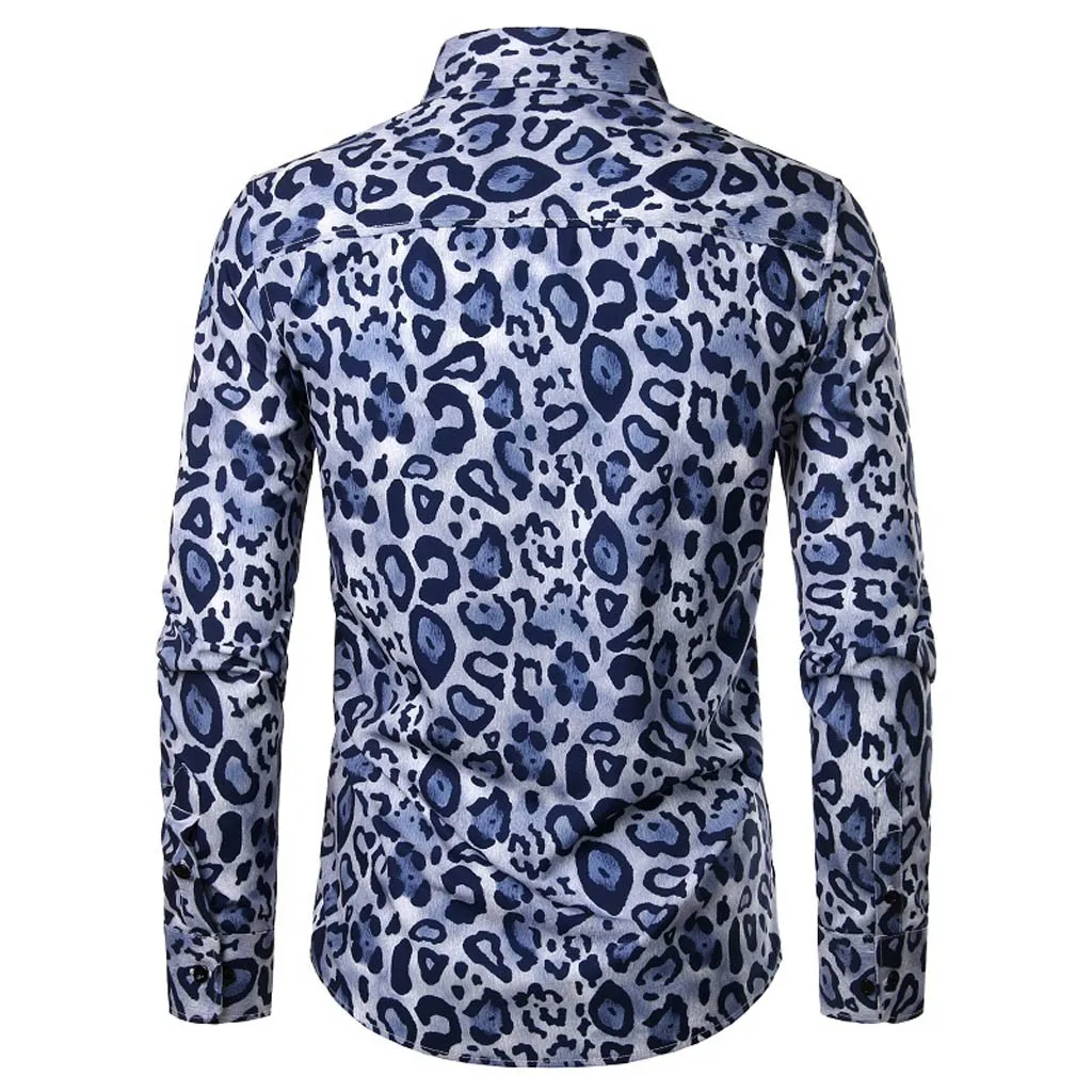 Мужская Осенняя рубашка с леопардовым принтом, Повседневная модная Свободная рубашка с длинным рукавом и отложным воротником, Мужская одежда, chemise homme