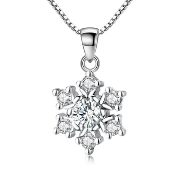 

New Arrival 925 Sterling Silver Fashion Shiny Crystal Snowflake Ladies`pendant Necklace Jewelry Female Short Box Chain Gift