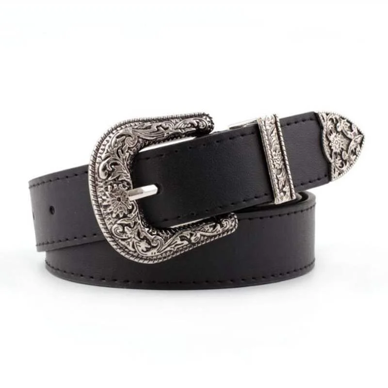 Women Black Leather Western Cowgirl Waist Belt Metal Buckle Waistband New Hot Leisure Jeans Wild Belts For Women Strap Belt