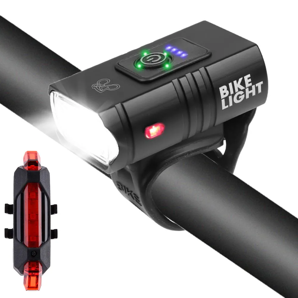 T6 LED Bike Light Front Back Taillight Headlight Set USB Rechargeable MTB Bicycle Lights Rear Lamp Night Cycling Flashlight | Спорт и