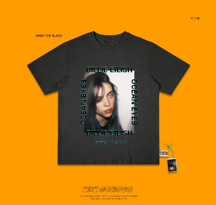 Billieeilish плакат короткий рукав женщина Ins прилива запах свободные Чистый хлопок Футболка личности любителей короткий рукав мужской