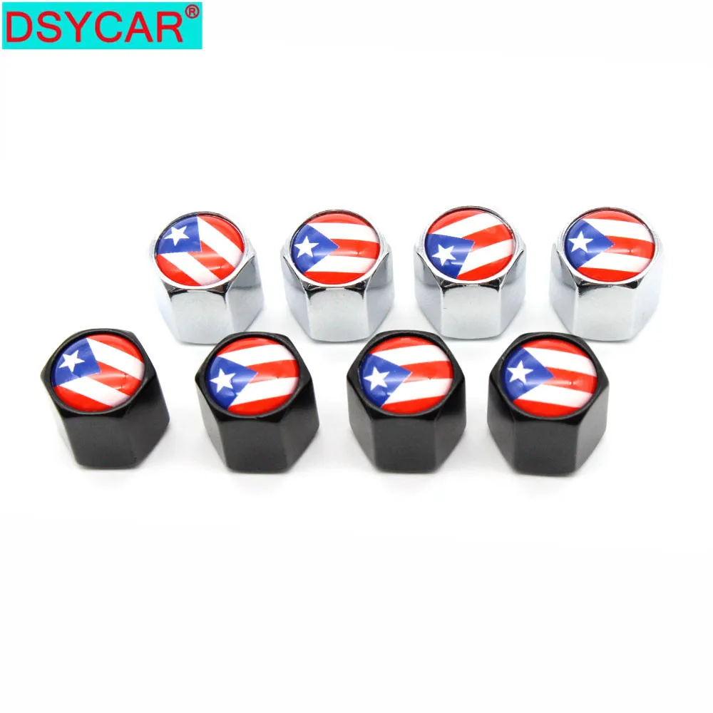 Dsycar 4pcs/set Zinc Alloy Puerto Rico Flag Style Tire Valve Stem Cap