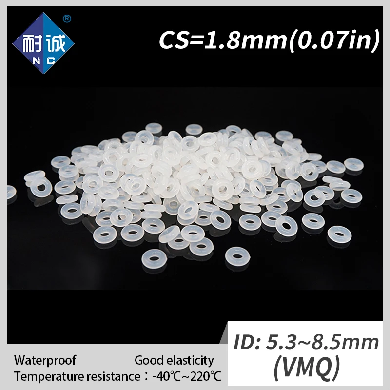 

5PCS/lot Silicone rubber oring VMQ CS 1.8mm ID5.3/5.6/6/6.3/6.7/7.1/7.5/8/8.5mm O Ring Gasket Silicone O-ring waterproof