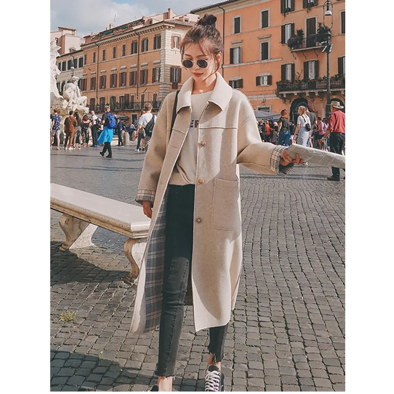 

Woolen Coat Female Long Trench Coat 2021 Autumn Winter New Temperament Long Sleeve Woolen Coat Korean Warm Thicke Woolen Coat