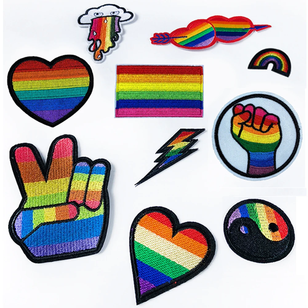 

1pc Rainbow Iron On Patches For Clothing Lgbt Flag Gay Pride Embroidered Patch Sticker On Clothing DIY clothes stickers