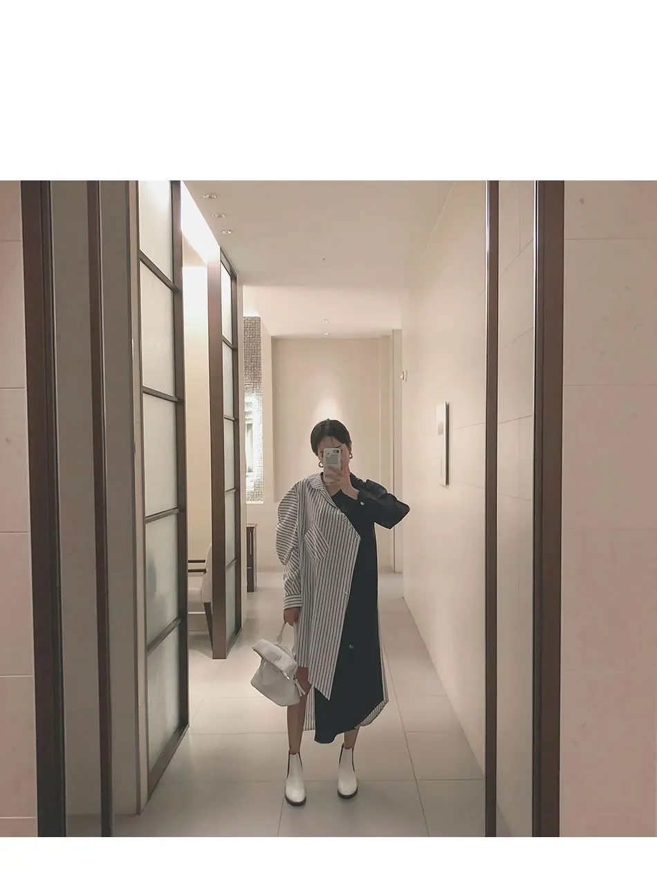 XITAO асимметричное Полосатое платье миди женское корейское Модное Новое с отложным воротником карманное лоскутное однобортное длинное платье GCC1210 - Цвет: see picture GCC1210