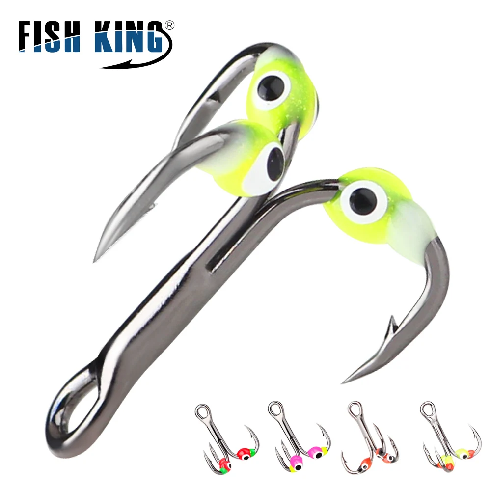 FISH KING 5Pcs/pack High Carbon Steel Ice Fishing Hooks Barbed With Diamond Eye Trebles Fishhook for Winter Fishing Accessories