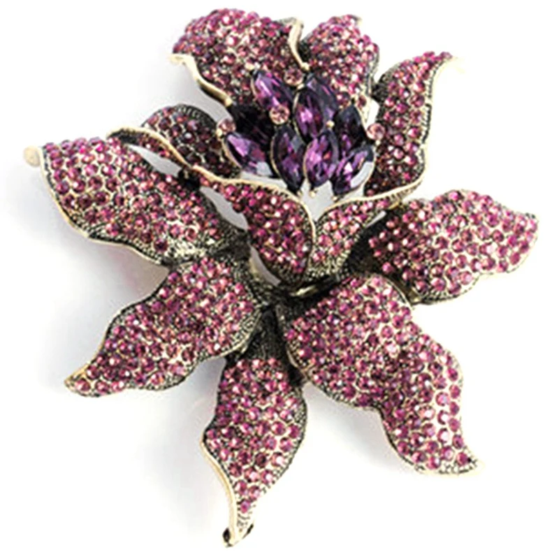 Vintage Style Brooch Purple Rhinestones Crystal Orchid Pin Fashion Woman Flower Brooches | Украшения и аксессуары