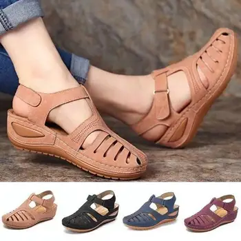

Woman Summer Leather Vintage Sandals Buckle Casual Sewing Women Shoes Female Ladies Platform Retro Sandalias Plus 35-44