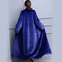 Nerazzurri очень длинное пальто из искусственного меха синее теплое роскошное модное подиумное пальто размера плюс зимнее пальто из искусственного меха норки 5xl 6xl