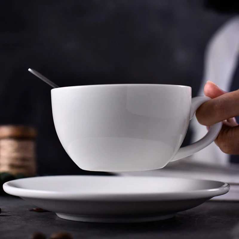 Pure White Ceramic Tea Cups & Saucer Set, Household Coffee Cups 6