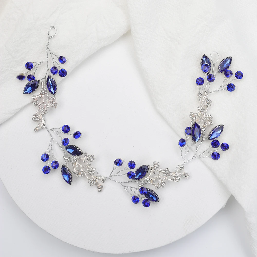 Silver Blue Crystal Wedding Hair band Rhinestones Bridal Crown Headdress Banquet Feast party for women hair accessories bridal hair accessories
