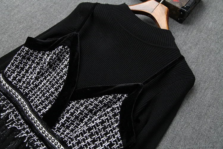 Высококачественные Дизайнерские комплекты одежды, осенне-зимнее платье, женский костюм с расклешенными рукавами, черный пуловер+ фатиновое Сетчатое сексуальное платье на бретелях