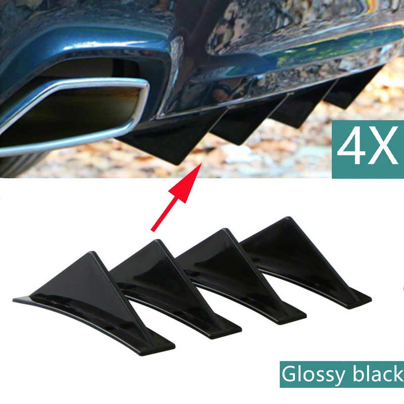 4pcs Car Rear Bumper Lip Diffuser Shark Fins Spoiler For AUDI a4 b8 8k For Civic Sedan 4Dr-Carbon Fiber Loo
