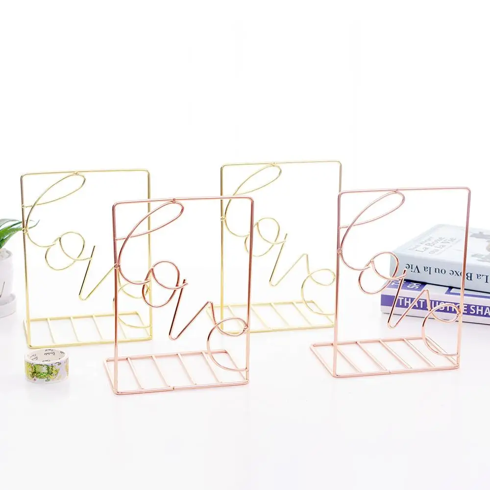 

2Pcs/Pair Creative Love Shaped Metal Bookends Desk Storage Holder Shelf Book Organizer Stand