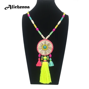 

New Colorful Crystal Bead Chain Women Long Necklace Handmade Bohemian Shell Tassel Pendant Necklace Party Best Gift for Friends